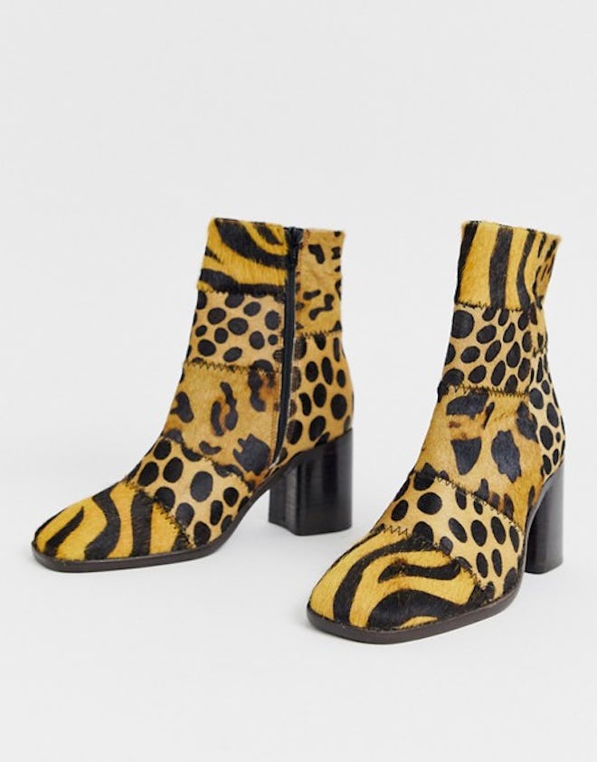 Replace Leather Square Toe Boots In Animal Mix