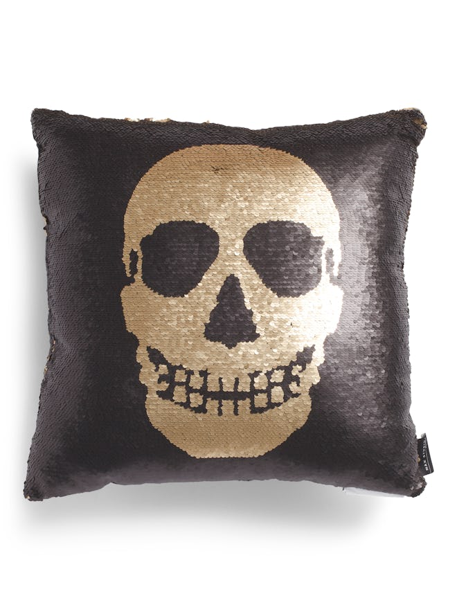 Reverse Sequin Skull Pillow
