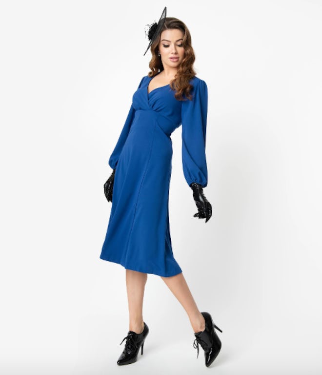 Micheline Pitt For Unique Vintage 1950s Style Royal Blue Pris Swing Dress