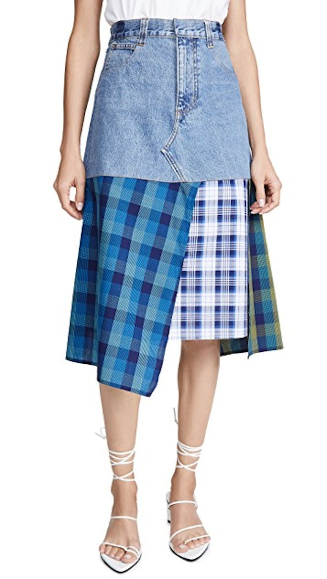 Denim Skirt With Cotton Panels