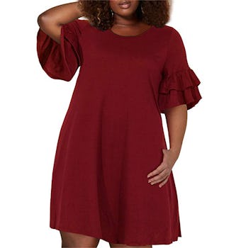 Nemidor Plus Size Ruffle Sleeve Swing Dress 