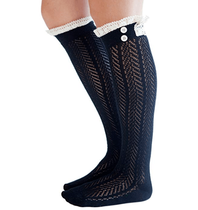 Modern Boho Button Boot Socks With Lace Trim