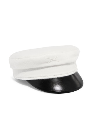 Embroidered Leather-Trimmed Wool Cap