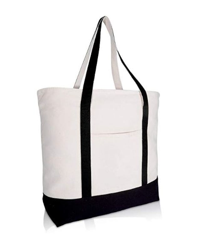 DALIX Heavy-Duty Cotton Canvas Tote Bag (Zippered)