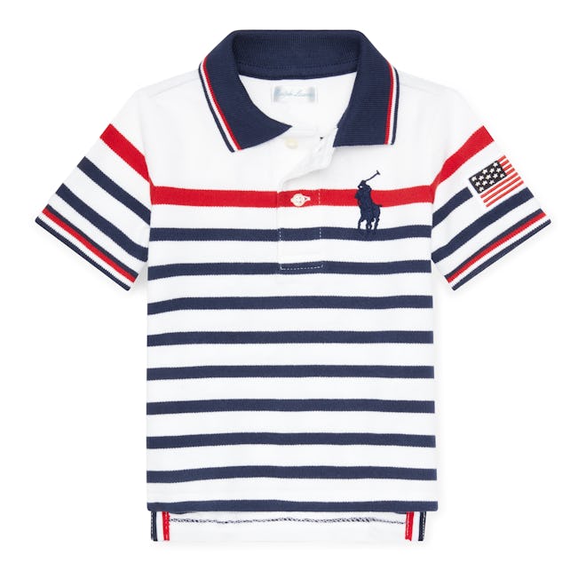 Striped Cotton Mesh Polo Shirt