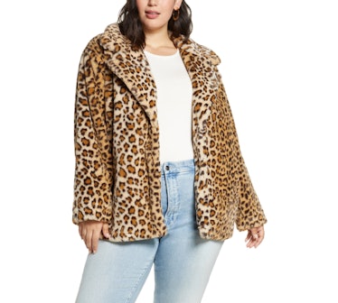 Halogen Leopard Print Faux Fur Coat