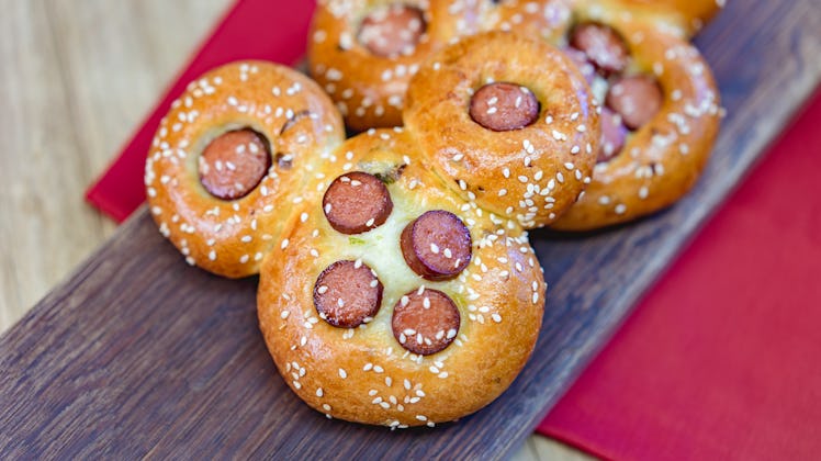 The Mickey Mouse-shaped Mickey Hot Dog Bun is served at Disneyland's Lunar New Year celebration. 