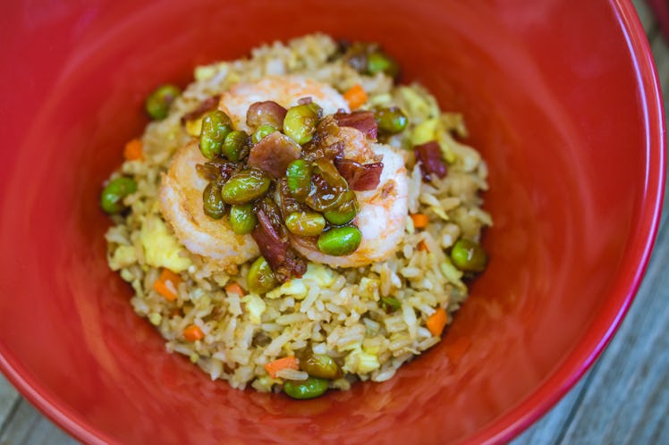 The shrimp fried rice with garlic bacon edamame is served at Disneyland's Lunar New Year celebration...