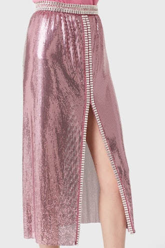 Aluminum midi skirt in pink mini-mesh