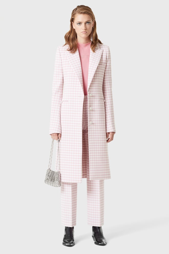 Pink gingham wool coat