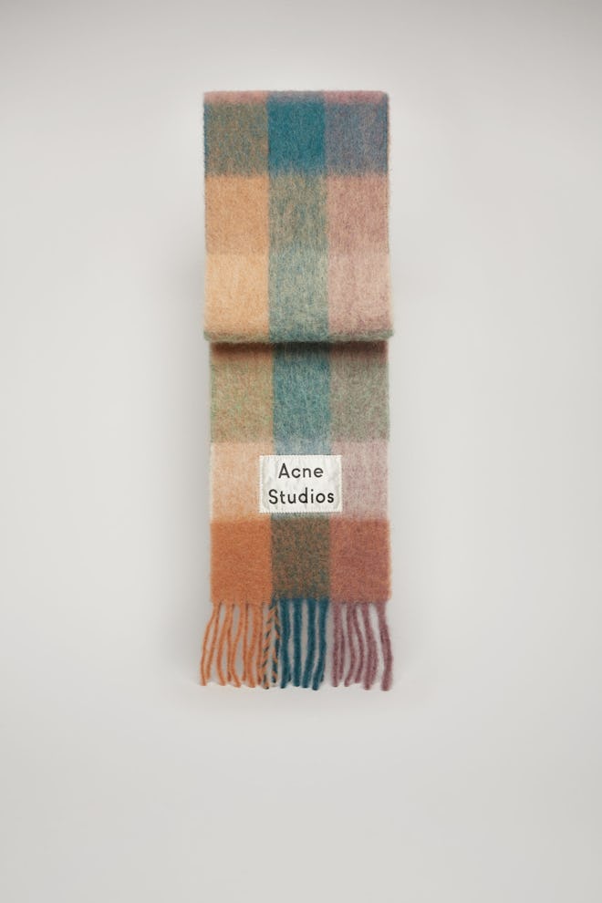 Multi check scarf teal blue/lilac