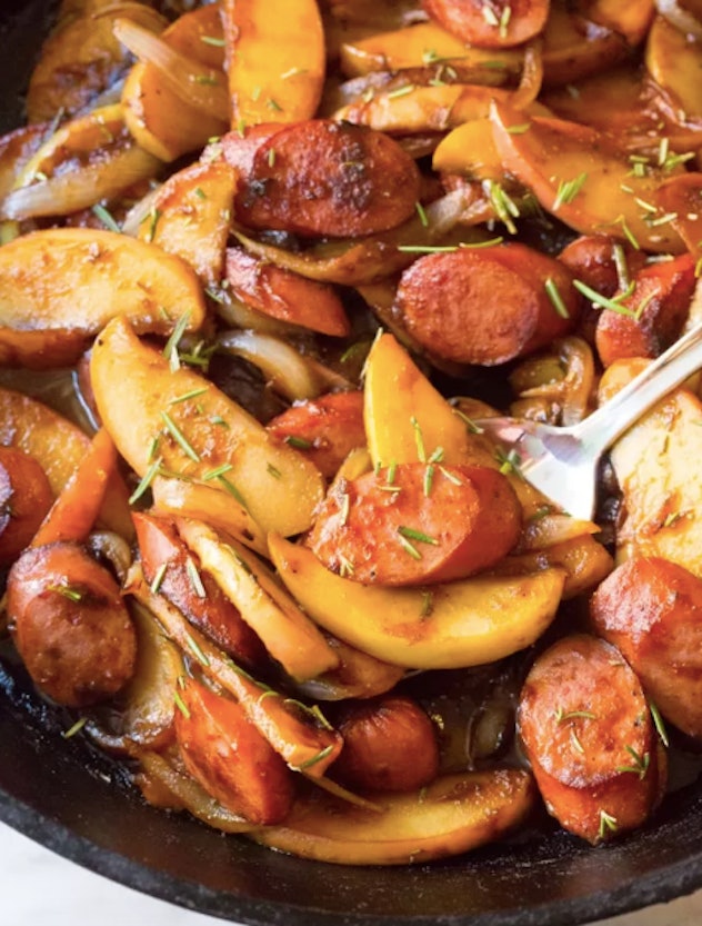Apples add a sweet element to counter the savory sausage