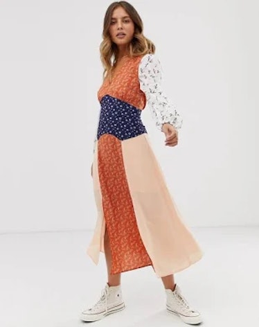 ASOS Glamorous Midaxi Dress With Front Splits In Mix And Match Print