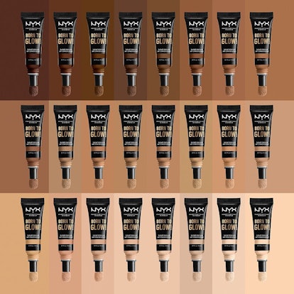 Entire shade range for NYX Professional Makeup's new Born to Glow Radiant Concealer.