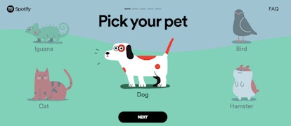 A screenshot of Spotify's new Pet Playlists feature
