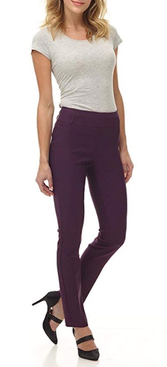 These high waisted pants have a stretchy construction and elastic waistband.
