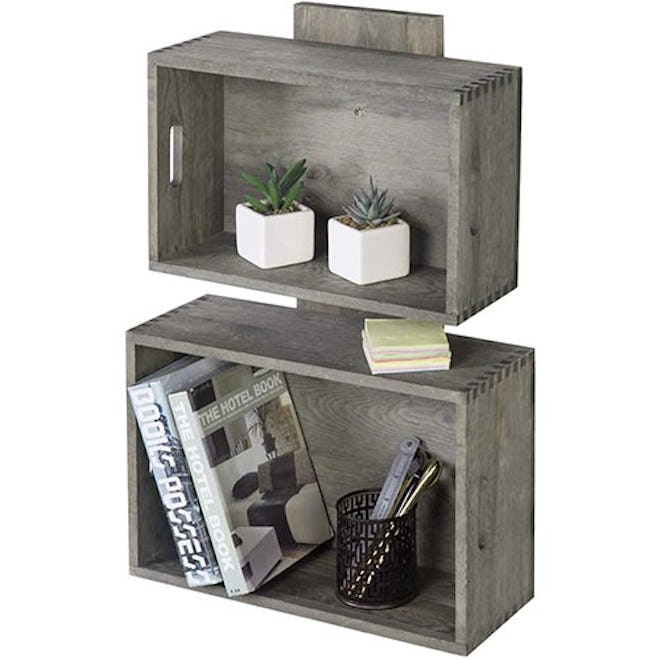 Vintage Gray Wood Crate Style Wall Mounted Floating Shelves