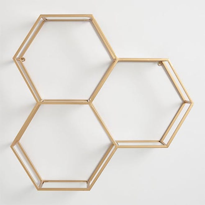 Gold And Glass Honeycomb Wall Shelf