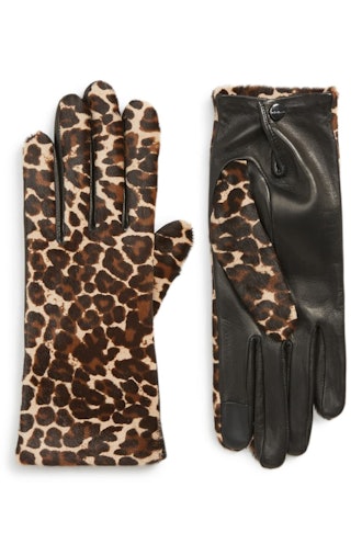 Leopard Print Genuine Calf Hair & Lambskin Leather Gloves