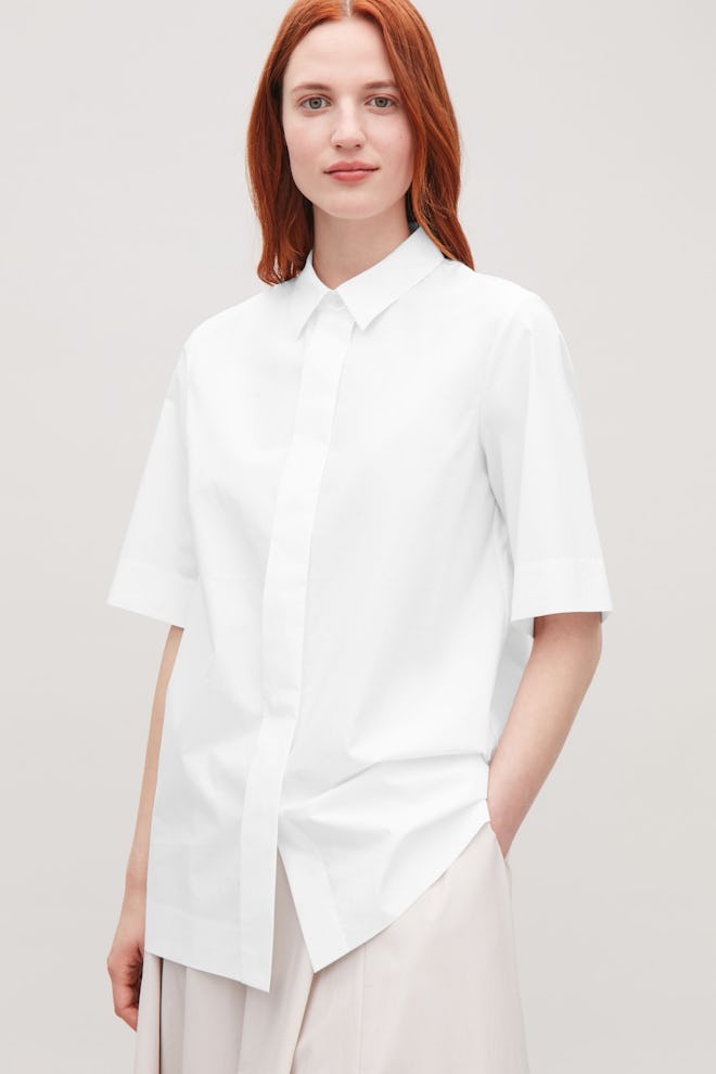 Concealed Button Short-Sleeved Shirt 