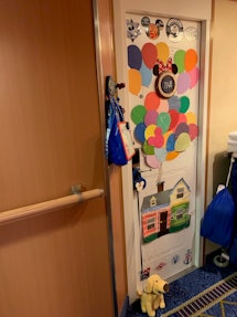 The doors of a Disney cruise ship are fishnetted - ready for gifts and surprises.