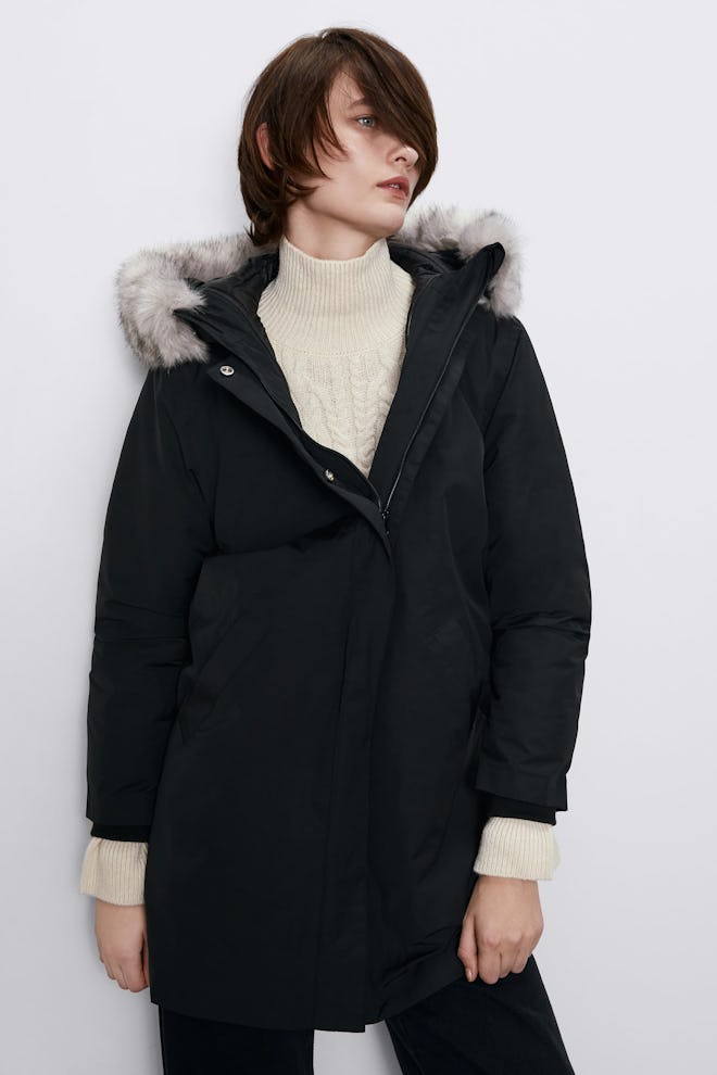 Hooded Parka With Faux Fur Trim