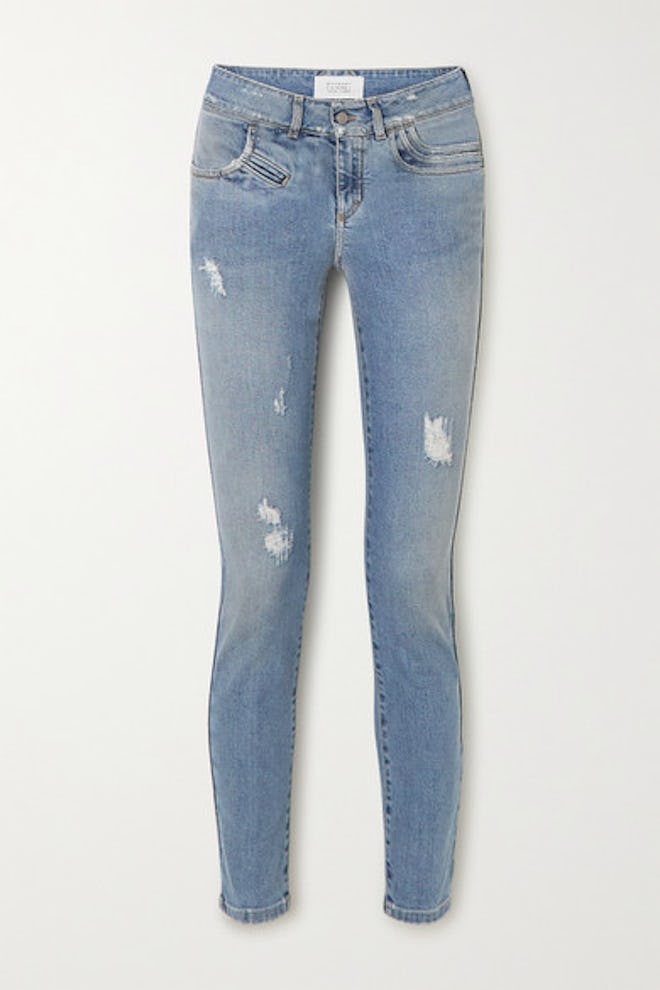 Distressed Mid-Rise Skinny Jeans