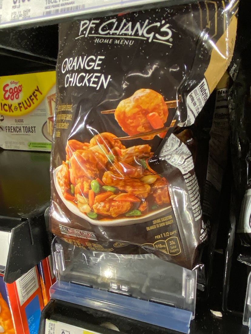A bag of crispy orange chicken
