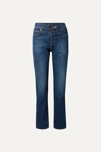 Embroidered High-Rise Slim-Leg Jeans