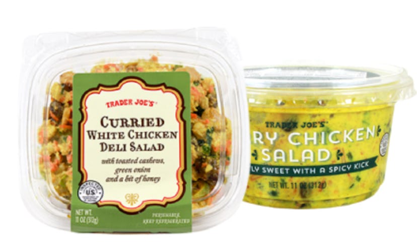 Trader Joe's curry chicken salad can be eater over greens, bread, or crackers.