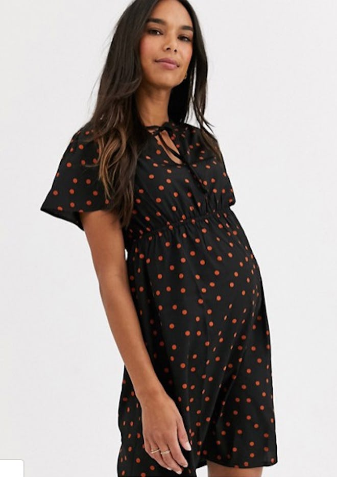 New Look Maternity Tie Neck Dress In Black Pattern