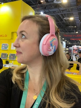 The unicorn Cosmos Headphones are a bright, happy bubblegum pink.