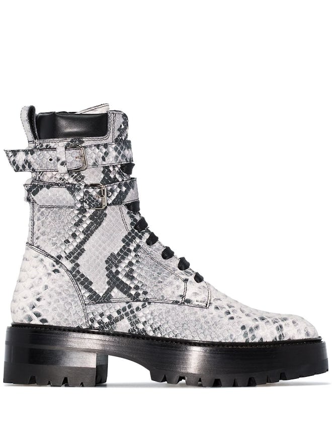 Snake-Embossed Combat Boots
