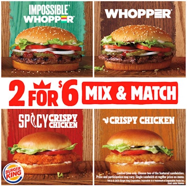 Burger King’s 2 For $6 Deal includes the Impossible Whopper