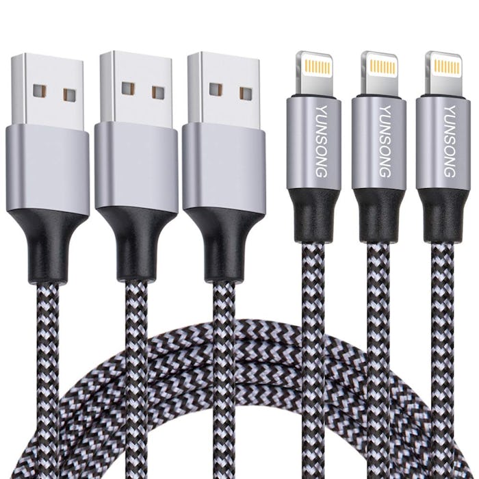 YUNSONG Nylon Braided Lightning Cable iPhone Charging Cord (3-Pack)