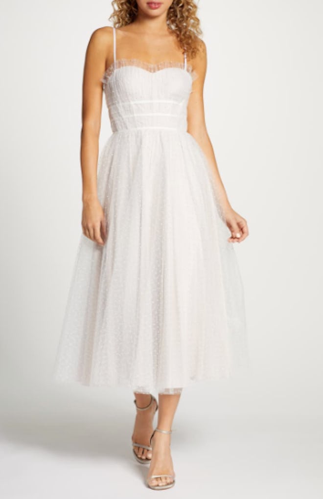Veronica Swiss Dot Tea Length Wedding Dress