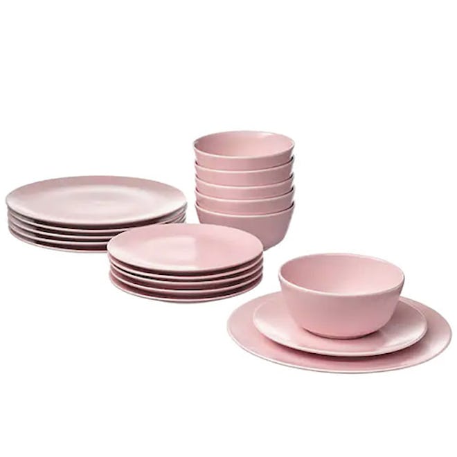 FÄRGKLAR 18-piece dinnerware set, matte light pink