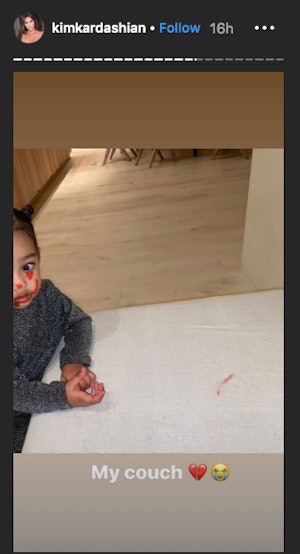 North West's It clown makeup ruined Kim Kardashian's couch. 
