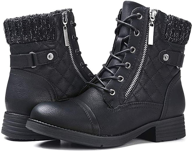 These ankle combat boots have soft knit collars.