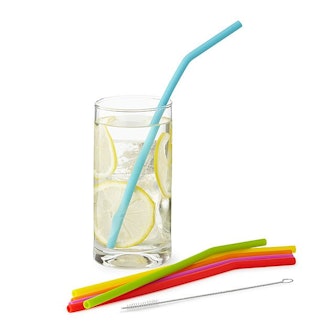 Silicone reusable drinking straws, set of six