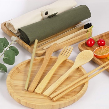 YIMICOO Travel Reusable Cutlery Set, Bamboo Utensils (2-Pack)