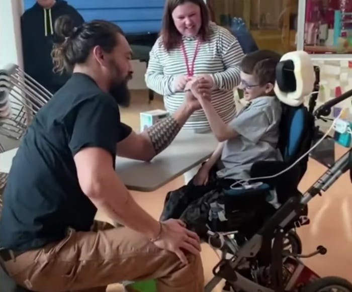Actor Jason Momoa arm wrestled a kid at UPMC Children's Hospital of Pittsburgh during a recent visit...