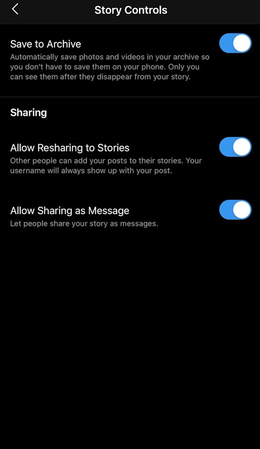 You can access your Story Controls within the Settings option for your Archive. 