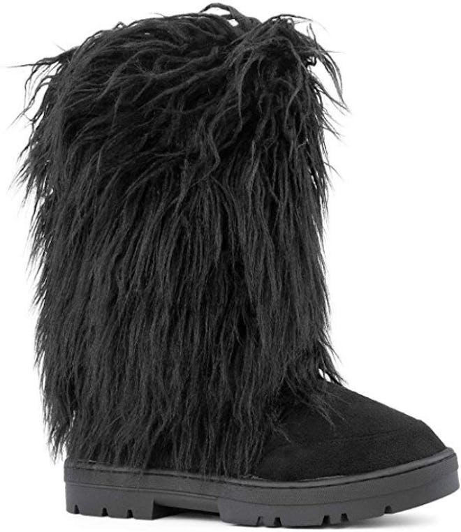 RF ROOM OF FASHION Vegan Faux Fur Mid-Calf Slip-On Boots