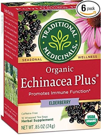 Traditional Medicinals Organic Echinacea Plus Elderberry Seasonal Tea, 16 Tea Bags (Pack of 6)