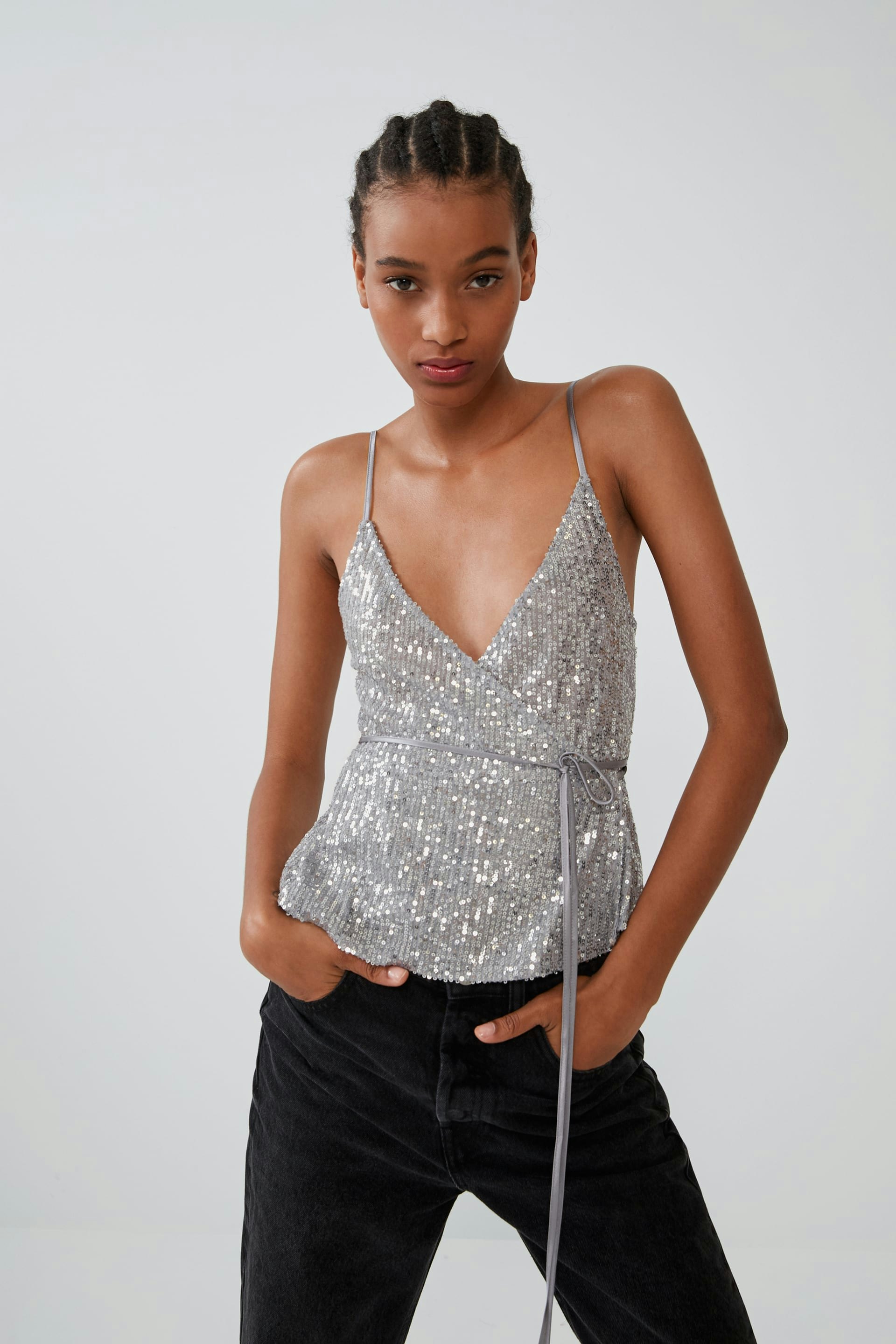 zara cropped top with sequins