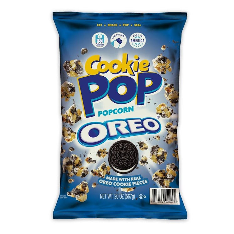 Sam's Club's new Oreo-flavored popcorn comes with drizzles of cookie creme. 