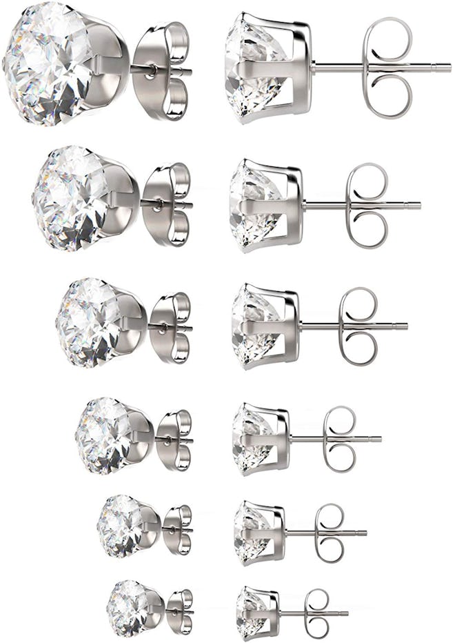 UHIBROS Stainless Steel Hypoallergenic Stud Earrings (6 Pairs)