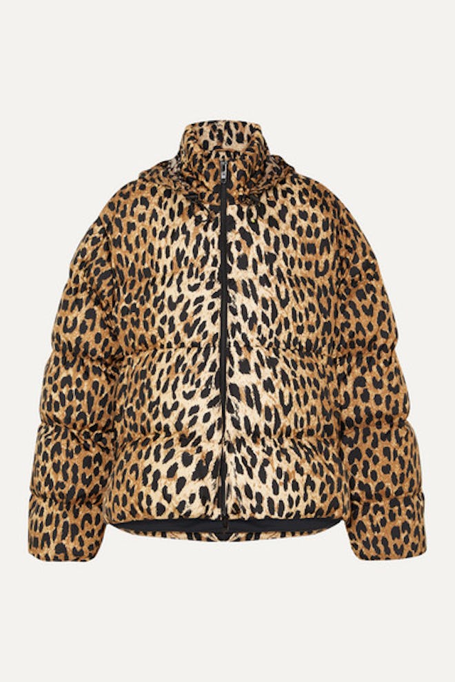 C-Shape Hooded Leopard-Print Quilted Shell Jacket