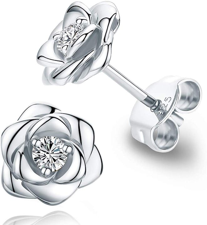 Raneecoco Gold-Plated Sterling Silver Rose Flower Earrings